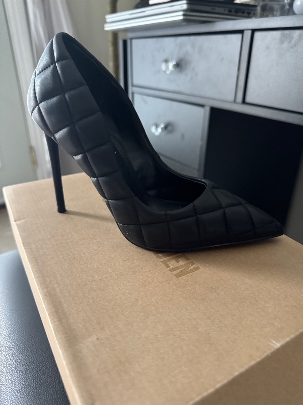 Steve Madden Quilted Pointed-Toe Stiletto Pump - Black